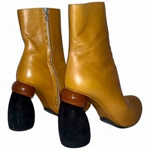 Dries van Noten Mustard Yellow Leather Boot with Sculpted Heel